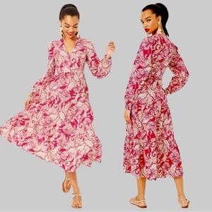 New - Lilly Pulitzer Tinslee Floral long Sleeve Midi Dress in a 14